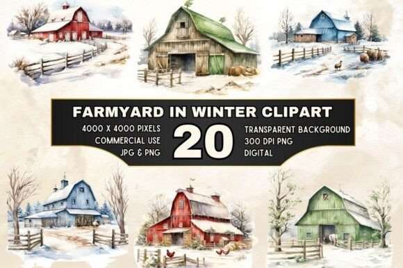 20 Winter Homestead Clipart Bundle