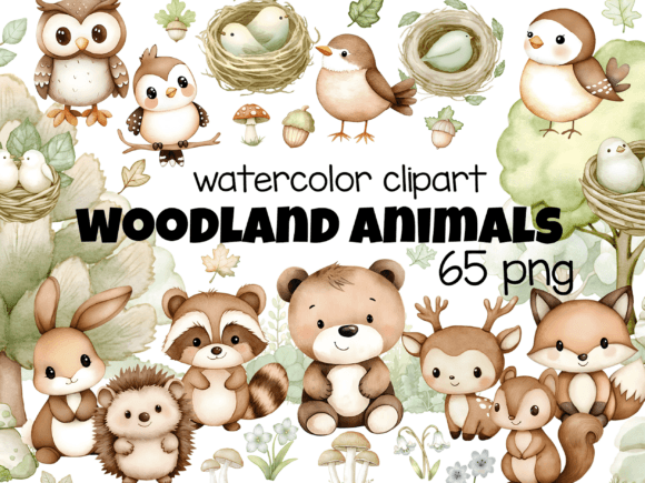 65 PNG Woodland Animals Watercolor