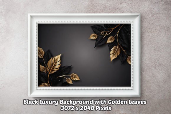 Black Luxury BG with Golden Leaves 08: Elevating Design with Sophisticated Digital Backdrops