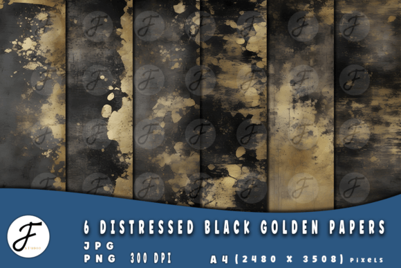 Distressed Black Golden Papers: Timeless Texture for Creative Projects
