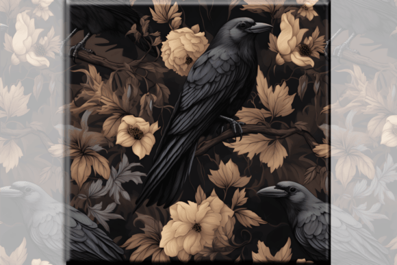 Elegant Gothic Design with Black Crow Seamless Pattern for Creative Projects