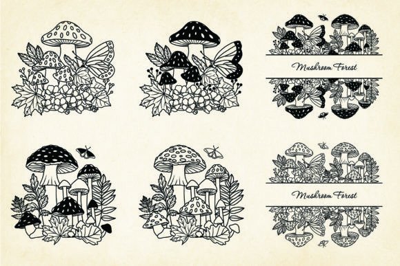 Mushroom Forest Vector Set SVG, EPS, PNG for Creative Designers