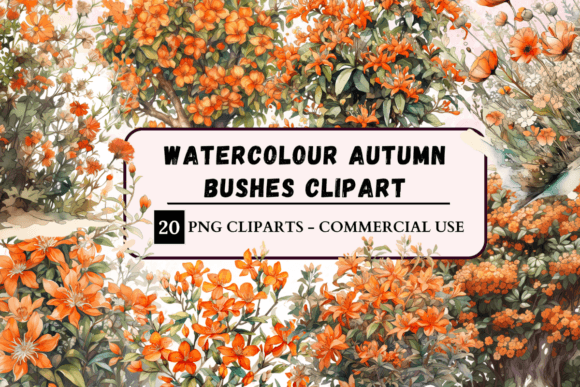 Watercolour Autumn Colour Bushes Clipart