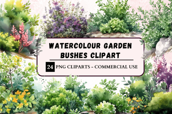 Watercolour Garden Bushes Clipart for Design