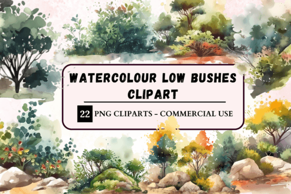 Watercolour Low Bushes Clipart for Design