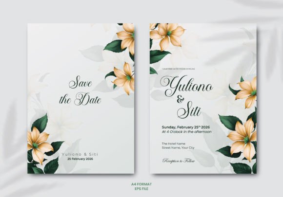 Wedding Card Template with Flower